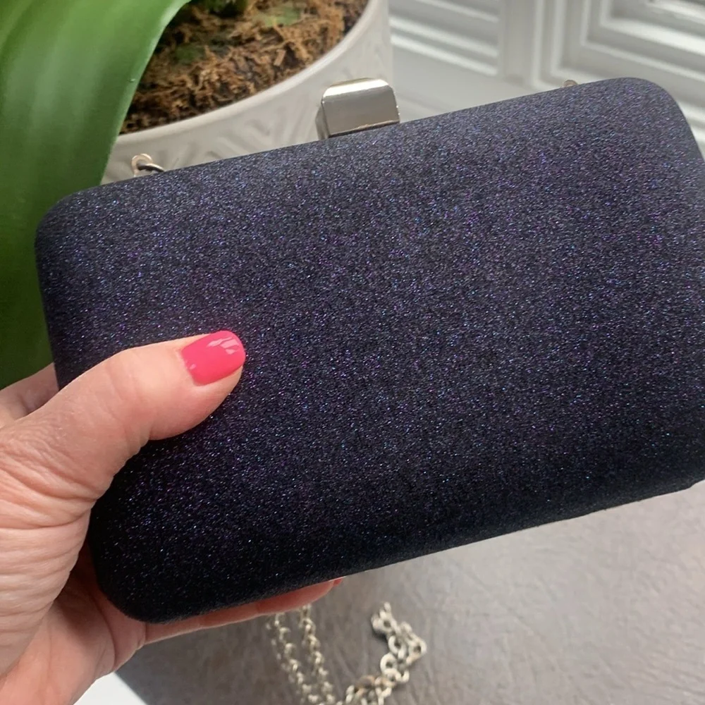 Sondra Roberts Navy Purple Glitter Box Clutch